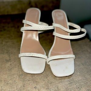 White kitten block heels